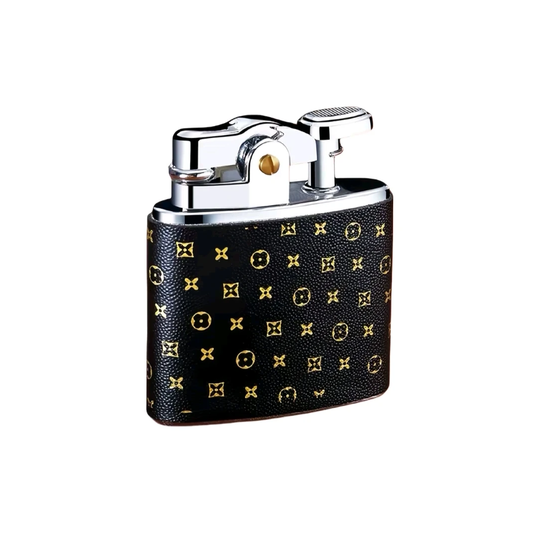 复古老式皮面明火充气打火机经典怀旧按压电子磕头