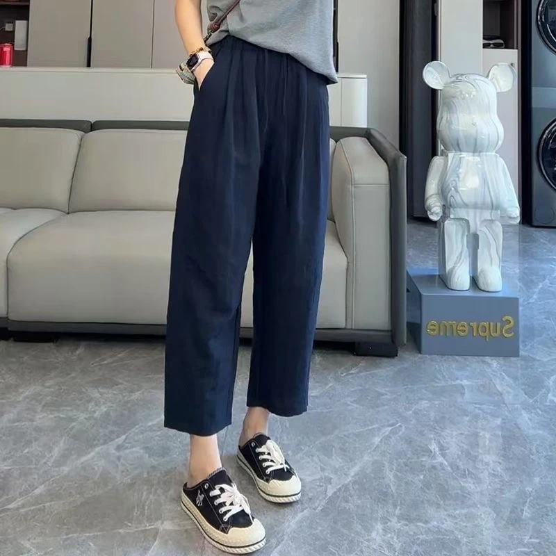 夏季新款莱赛尔亚麻裤子女宽松直筒休闲小个子百搭显瘦九分阔腿裤