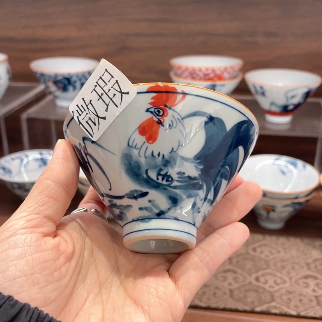 釉下彩纯手绘有瑕