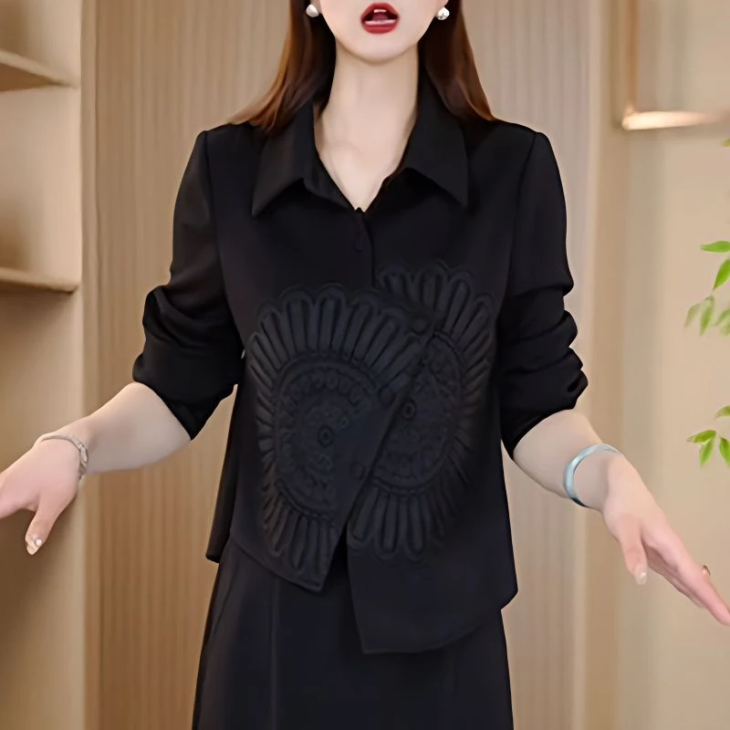 2025秋季新款时尚韩版洋气显瘦设计感长袖上衣半身裙休闲两件套女