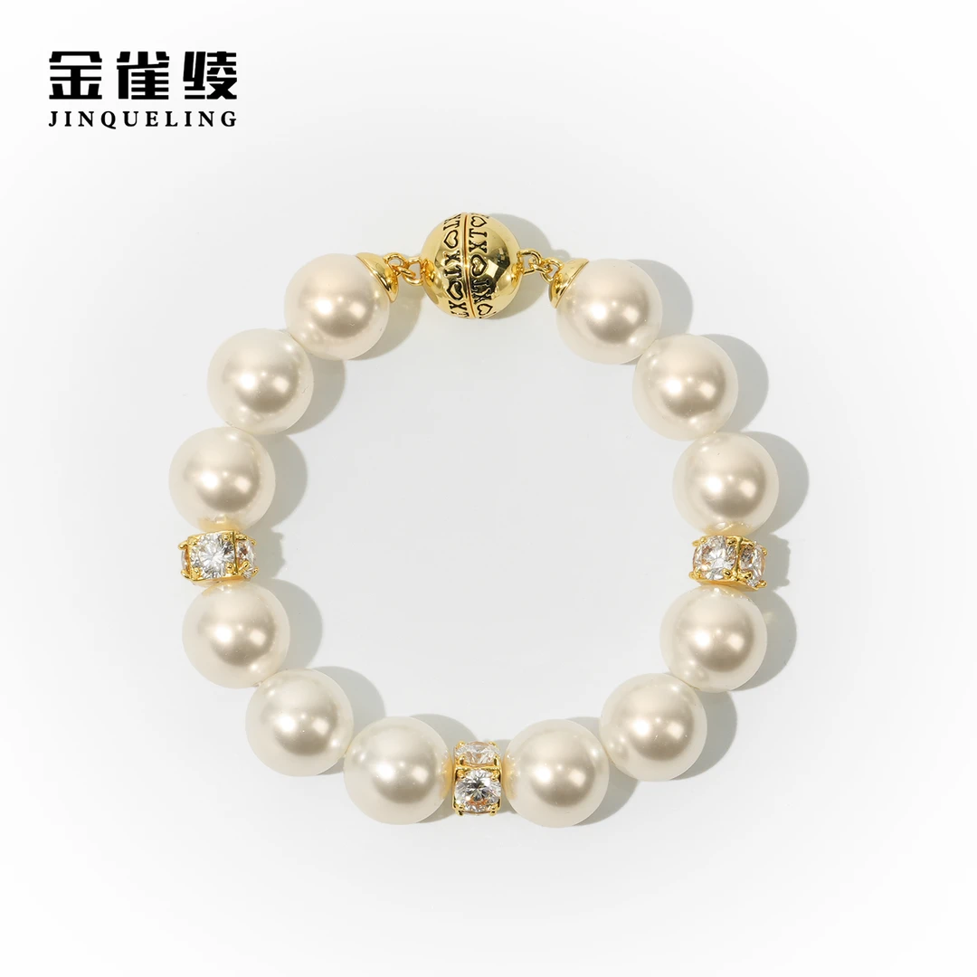 铜合金仿珍珠手链 经典贵气轻奢【珍妮】法式14mm珠手链K0242