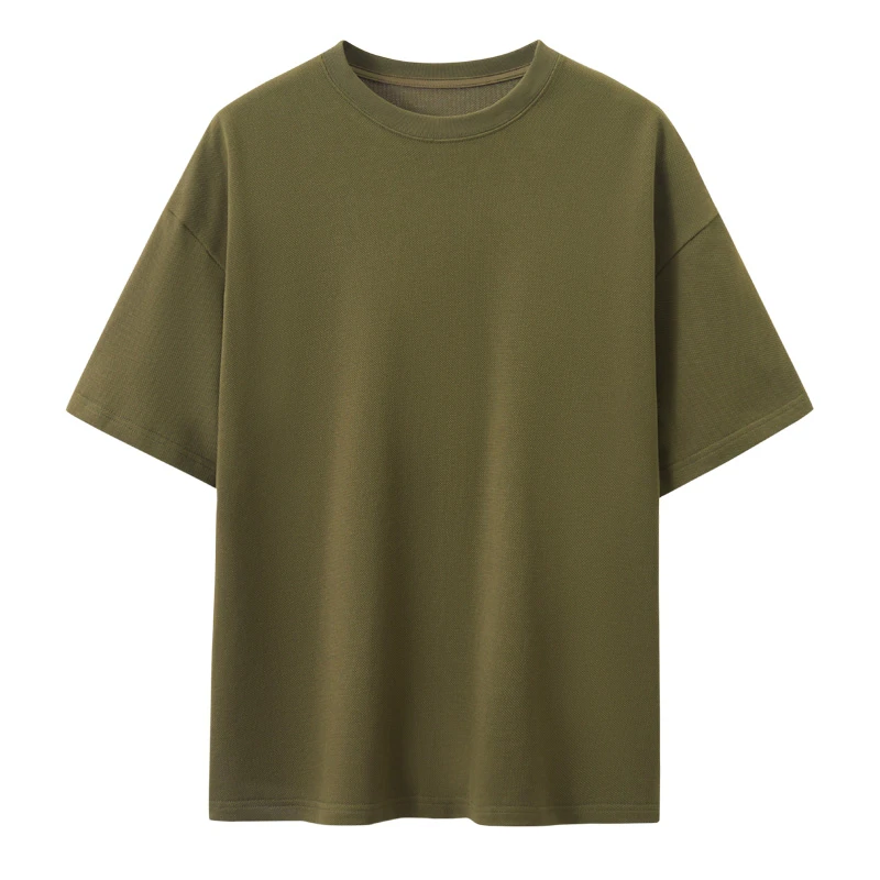 男士短袖T恤2025新款夏季男式休闲纯棉短裤宽松纯色圆领 简约