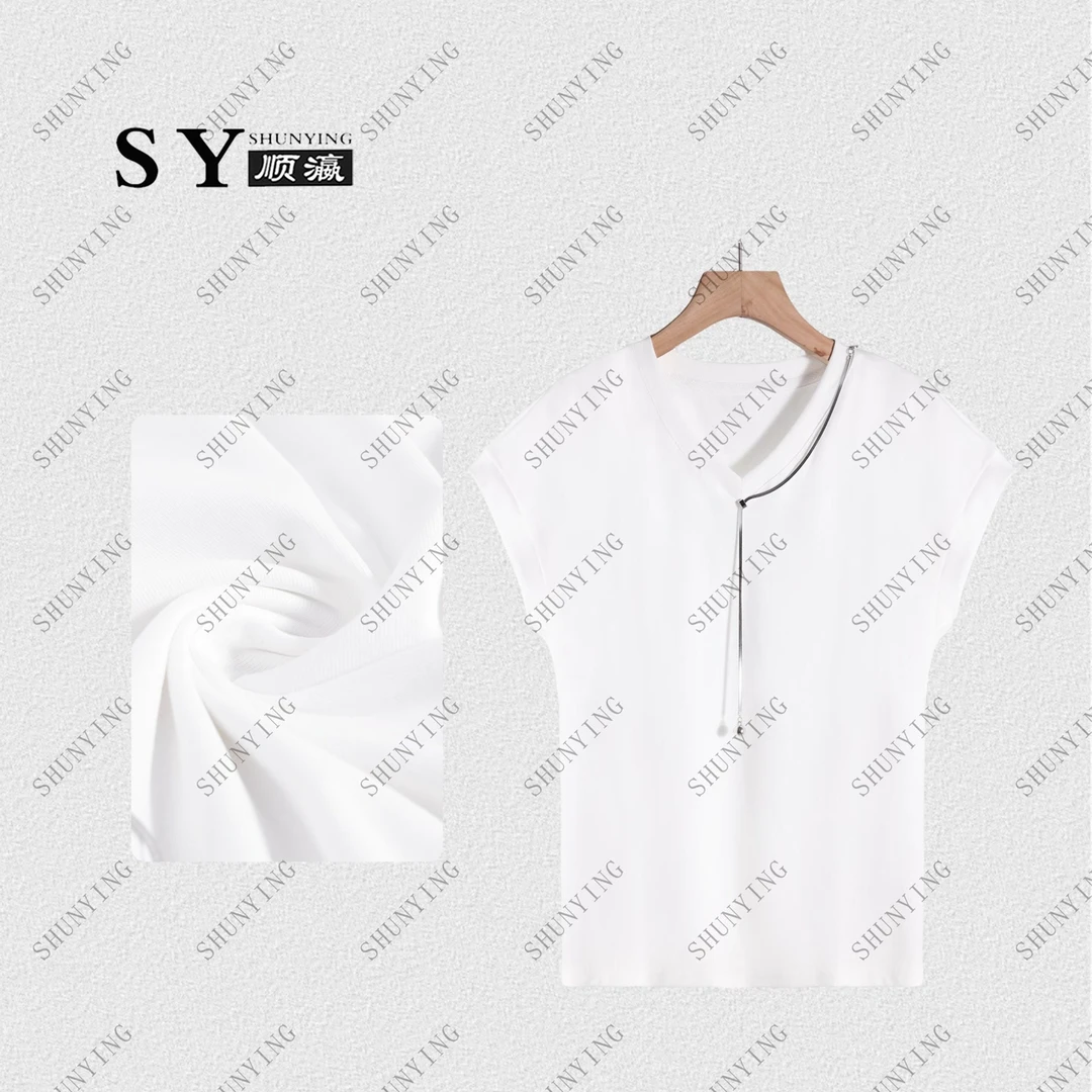 【顺瀛】夏季新款时尚V领链条百搭薄款设计感别致T恤SY62T6645