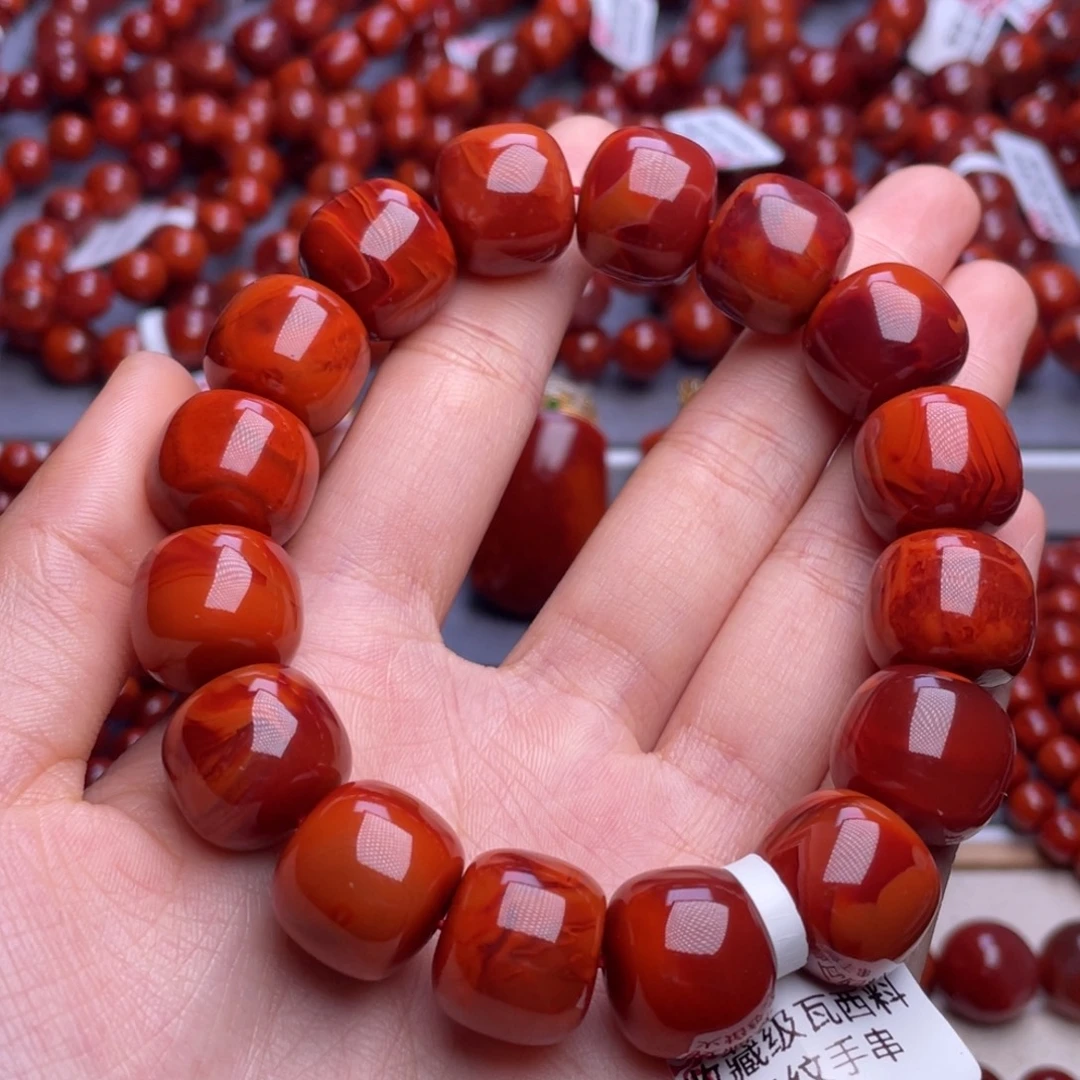 游***5南红玛瑙未镶嵌其他15➕收藏级瓦西玫红火焰纹满肉老型手串