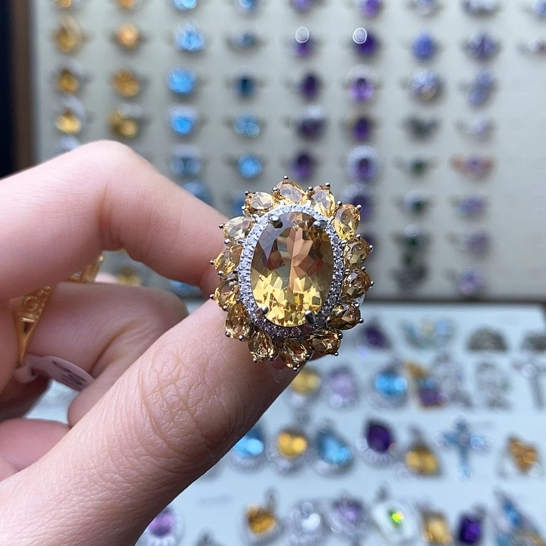 黄晶戒指银S925镶嵌（一物一证）