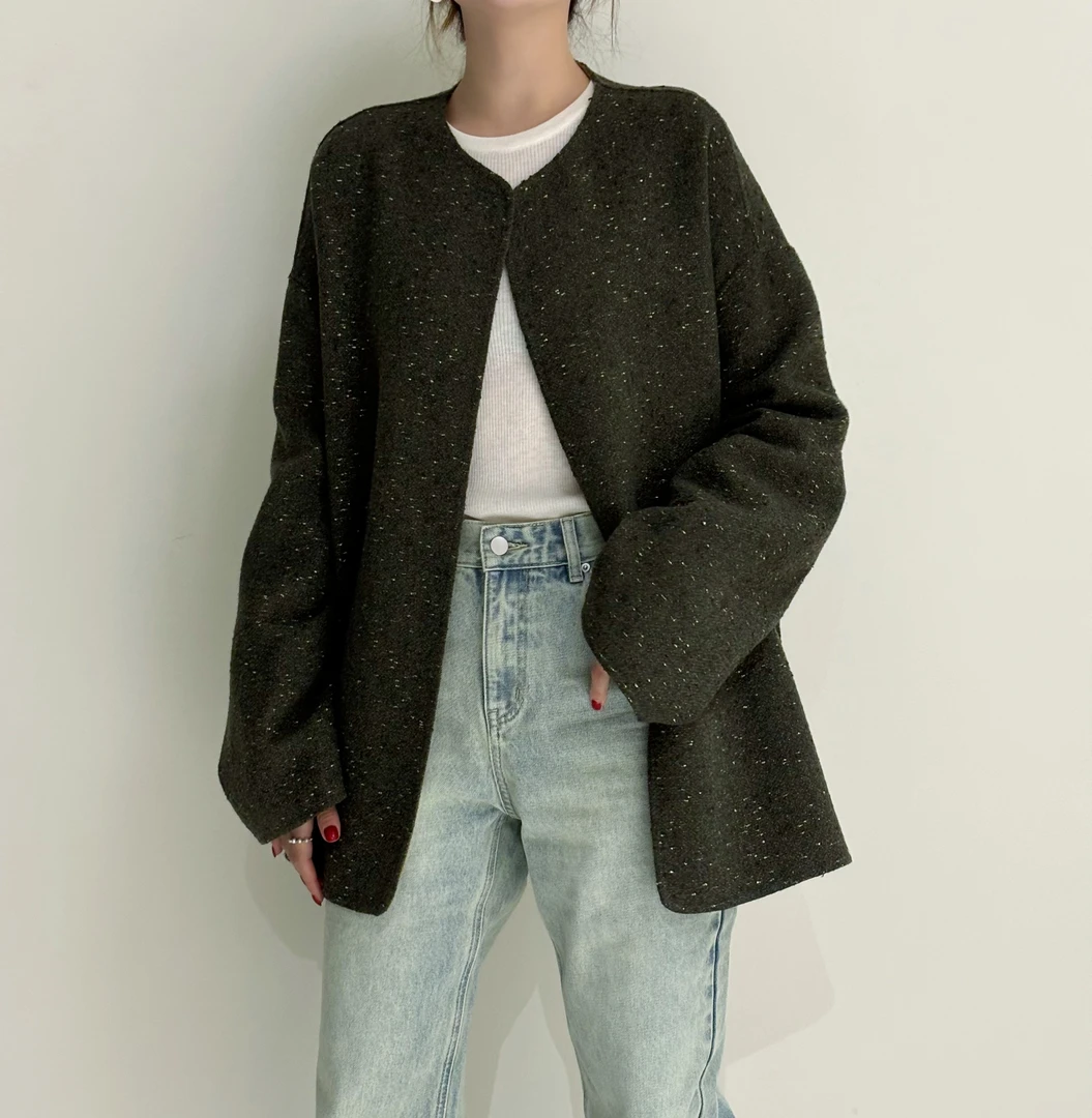 【塔鹿蕾】24年秋季韩版圆领拼色挽袖设计妮子上衣外套D691