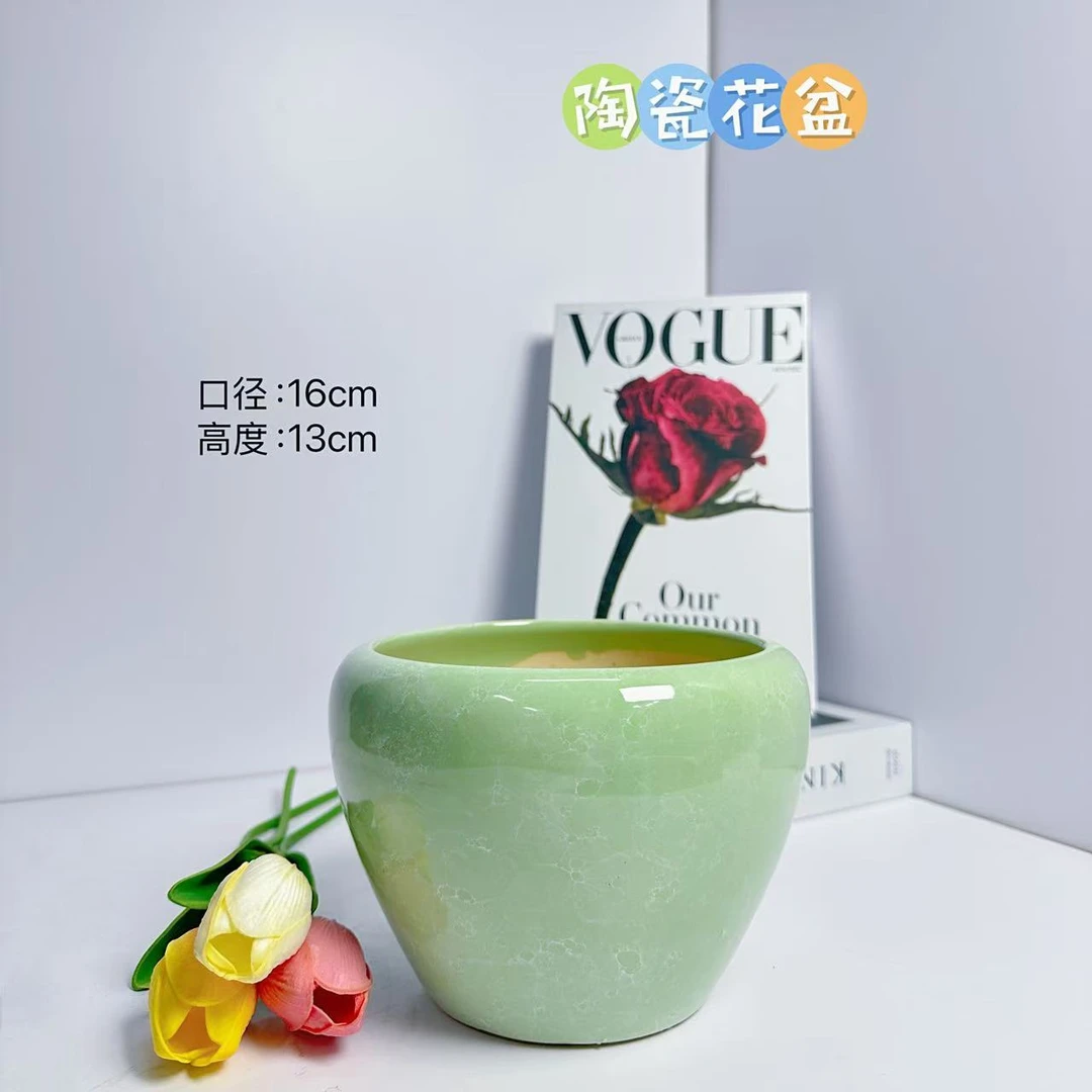 陶瓷花盆碧绿小苹果口径16高13分蝴蝶兰多肉发财树文竹阳台绿植