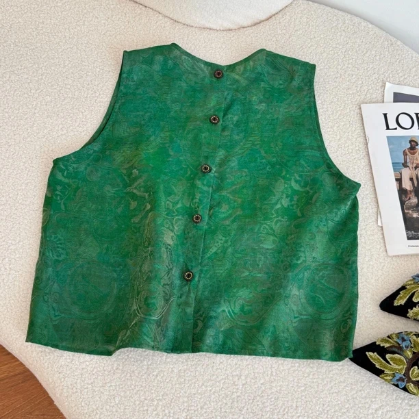 2025夏季新款琉璃提花新中式无袖宽松显瘦马甲老钱风松弛感女装