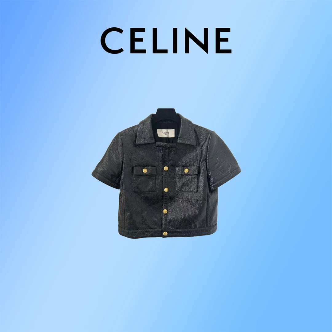 99新 Celine/思琳 黑色短袖皮外套38码