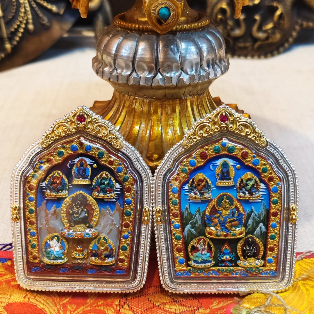 古法彩绘五路黄财十相自在双面925银擦擦佛