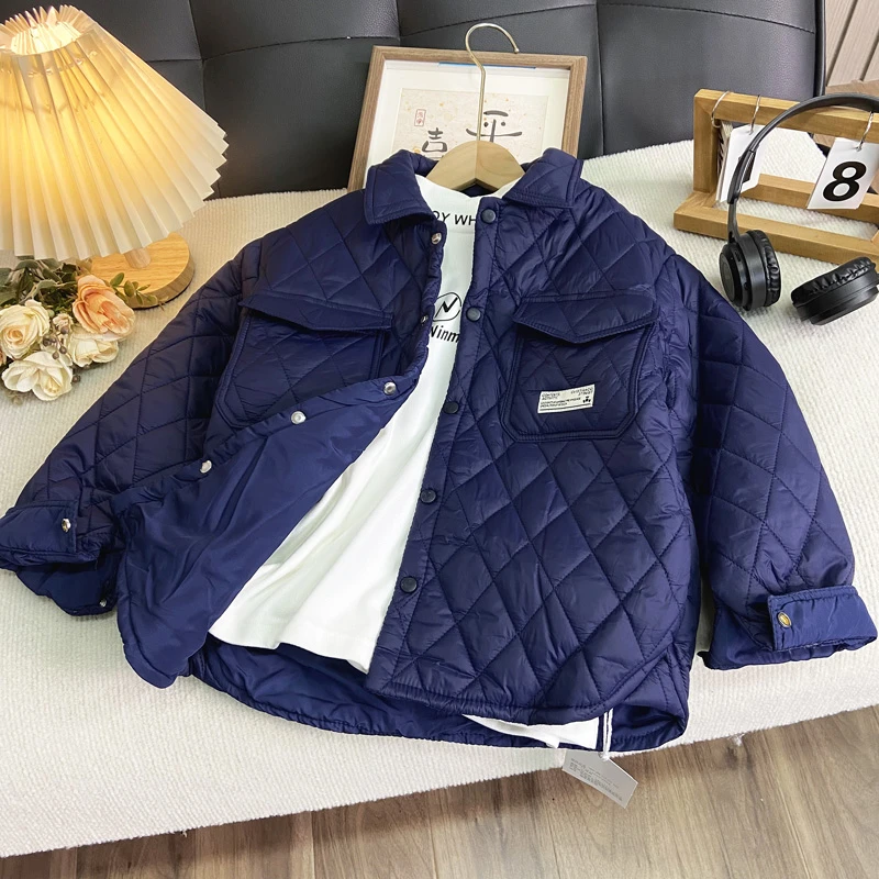 佑妈家童装男女童中大童夹棉衬衫 儿童纯色秋冬加厚衬衫保暖