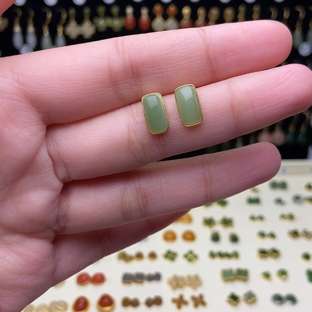 *****和田玉银S925镶嵌耳饰