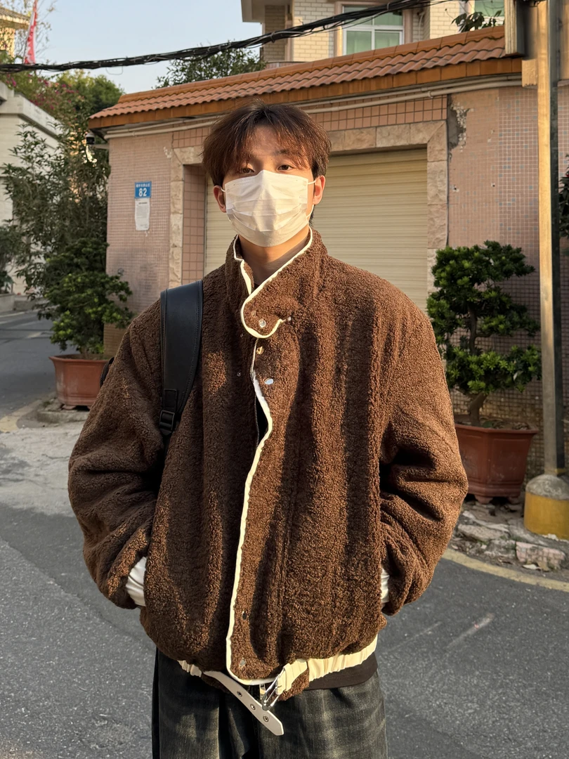 清仓!秋冬复古羊羔毛百搭保暖加厚毛呢宽松高级感夹克棉服外套