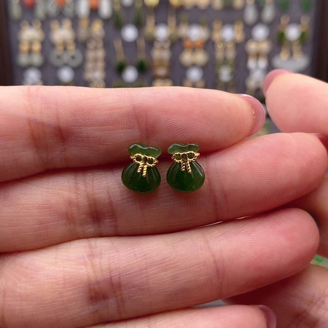 银S925镶嵌和田玉耳饰