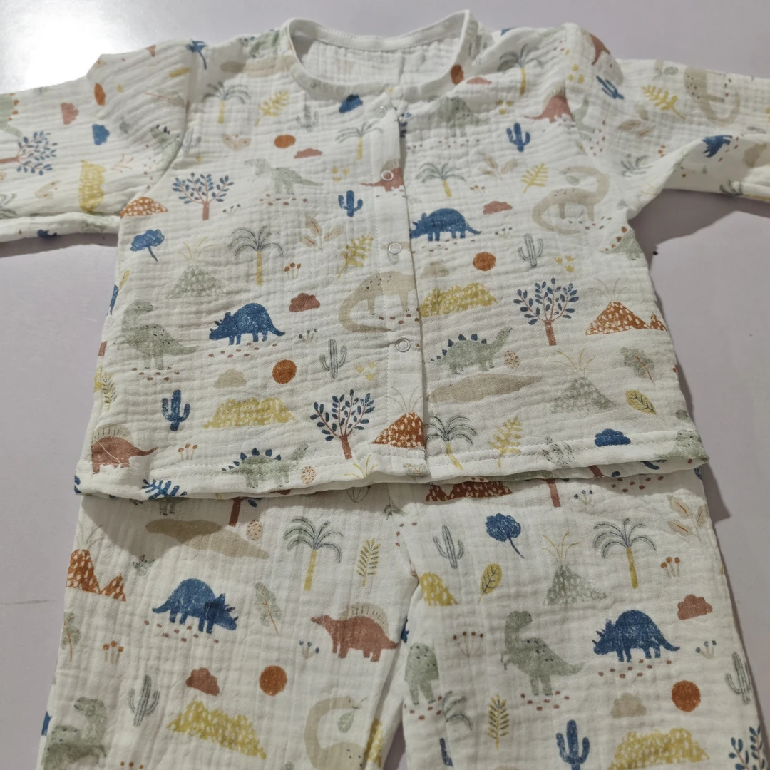 婴童A类全棉绉纱布宝宝家居服防蚊套装柔软舒适透气性好