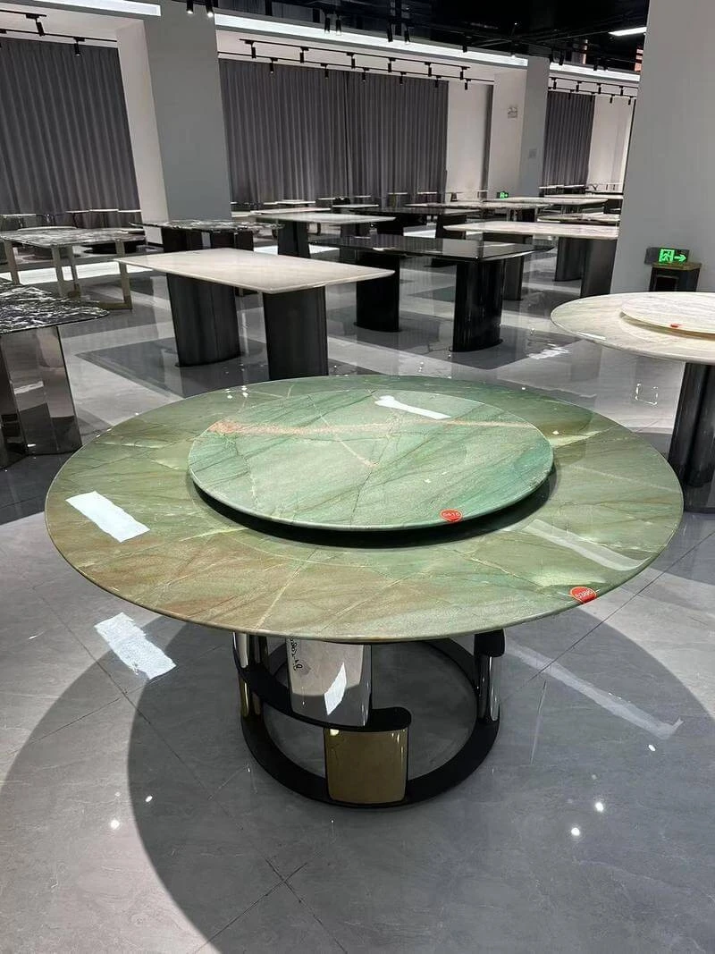 百达翡翠天然大理石餐桌奢石圆形轻奢餐台客厅家用小户型高端别墅