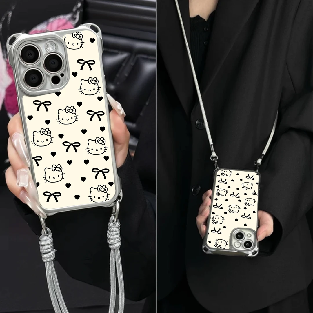 轻奢kt蝴蝶结斜挎绳适用iPhone苹果16手机壳华为p70vivoppo小米