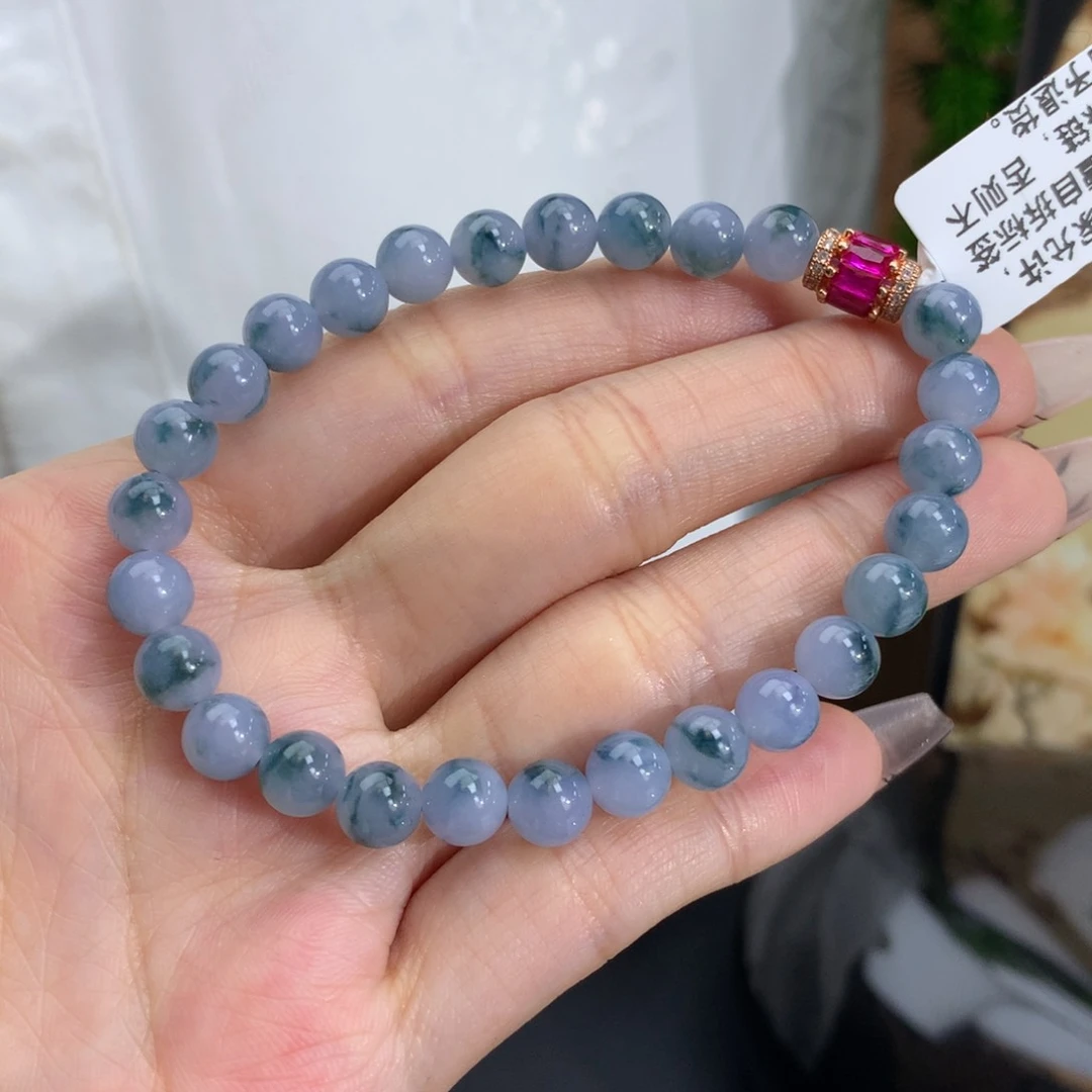 翡翠手链未镶嵌卡6.5冰胶蓝紫飘花手串