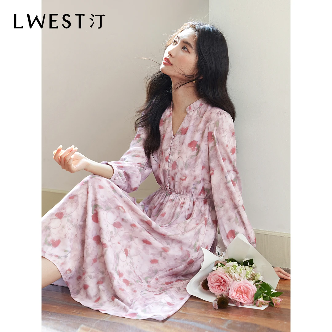 【备用链接】朗文斯汀压褶粉色碎花连衣裙DTYL5101A03155