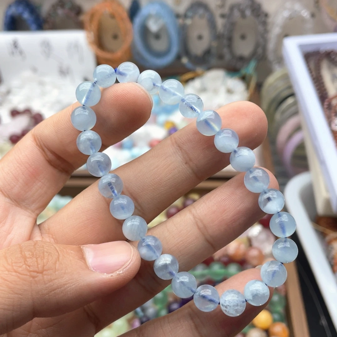 烟晶手链未镶嵌7.3咪蓝天白云海蓝宝