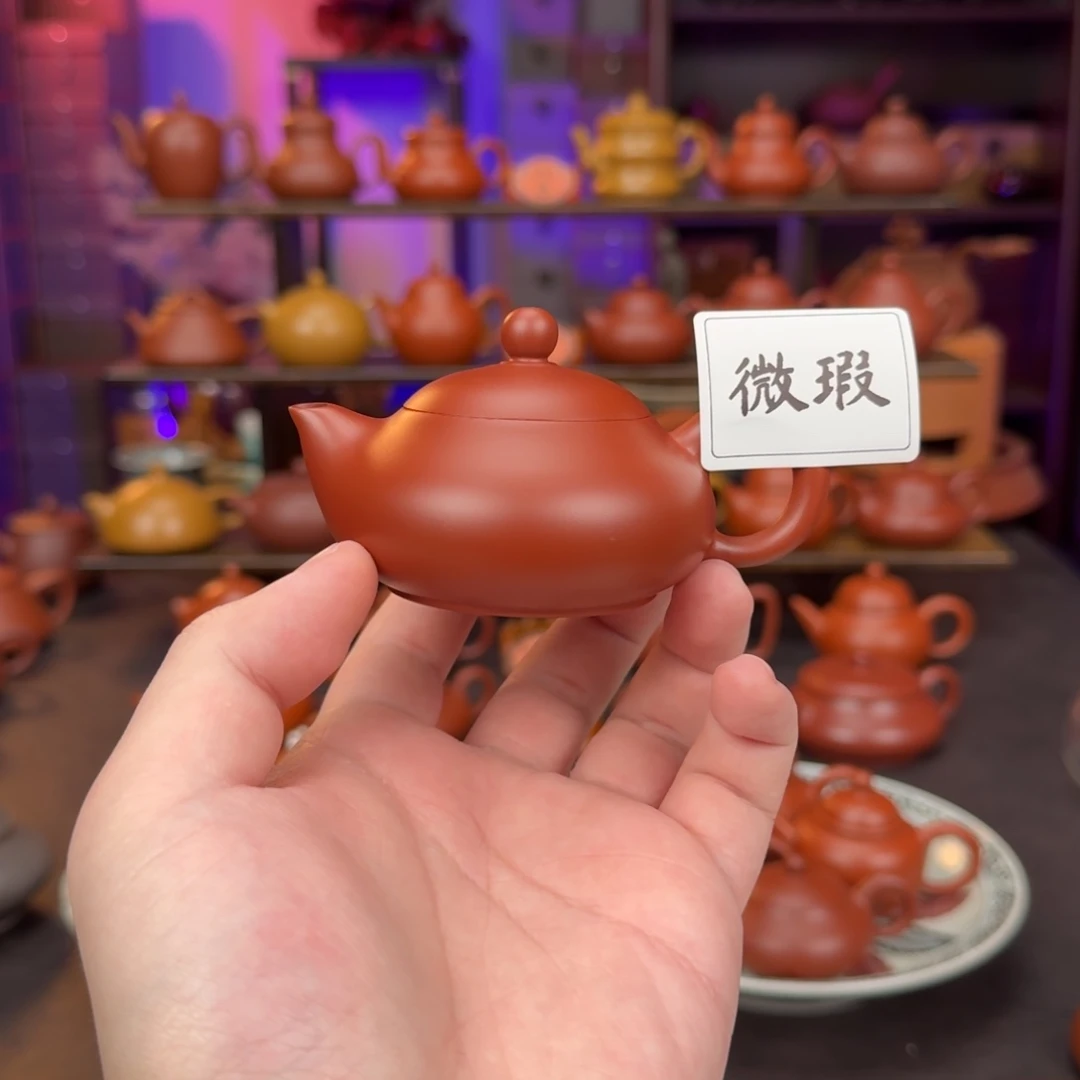 茶壶紫砂潮州手拉壶朱泥蝶舞80cc微瑕