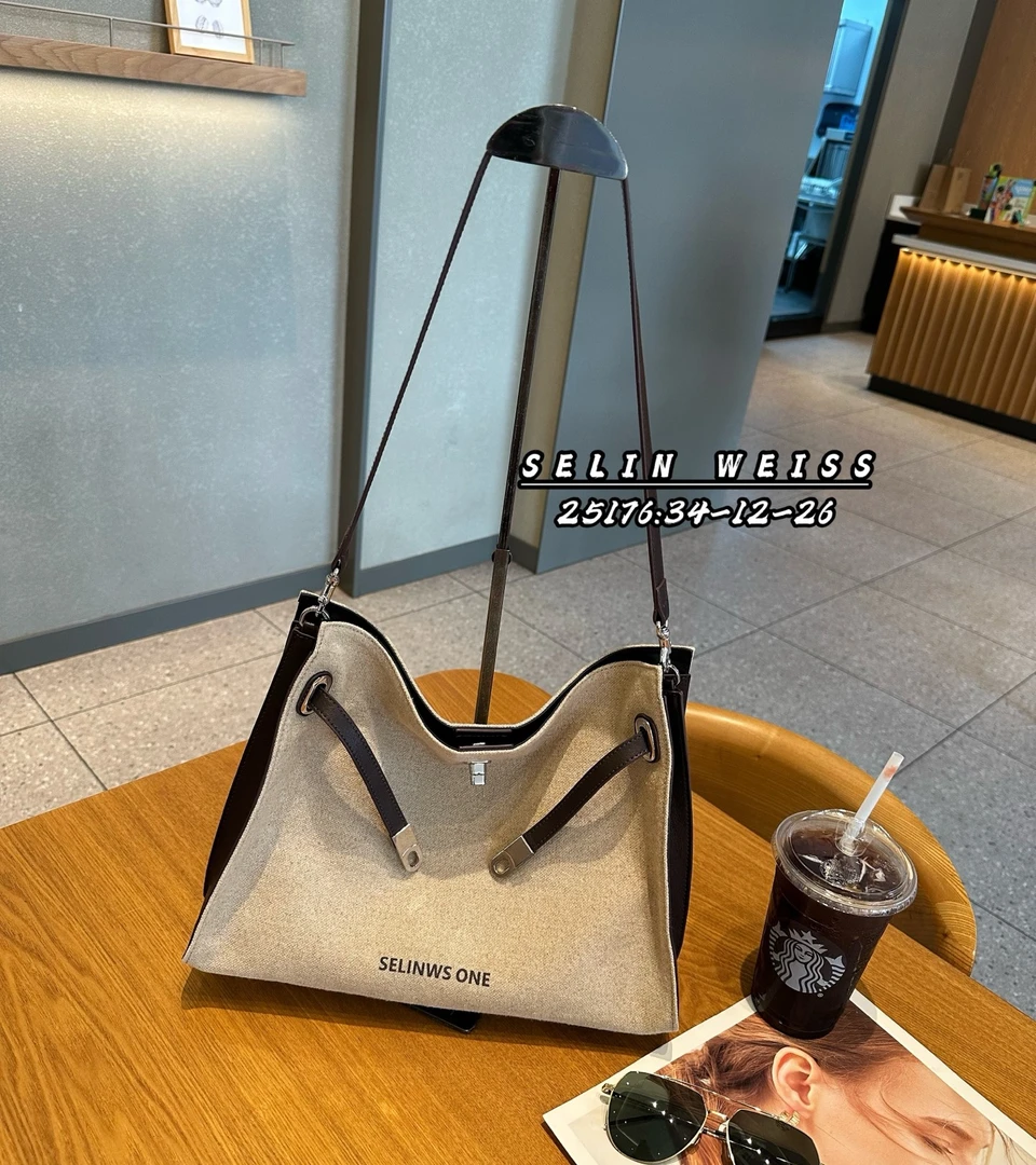 【亚麻系列】selinweiss新款时尚轻奢亚麻包手提单肩斜挎包25176