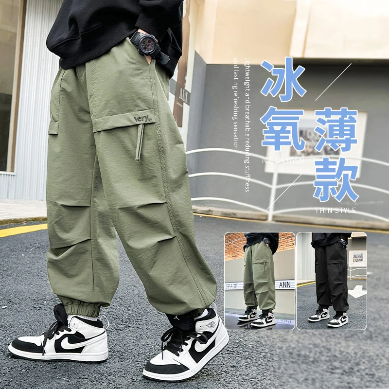 男童透气工装裤夏季薄款中大童洋气多口袋休闲裤儿童防蚊裤子