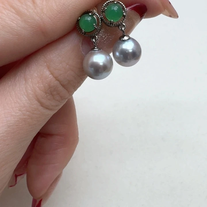 海水珍珠耳饰银S925镶嵌