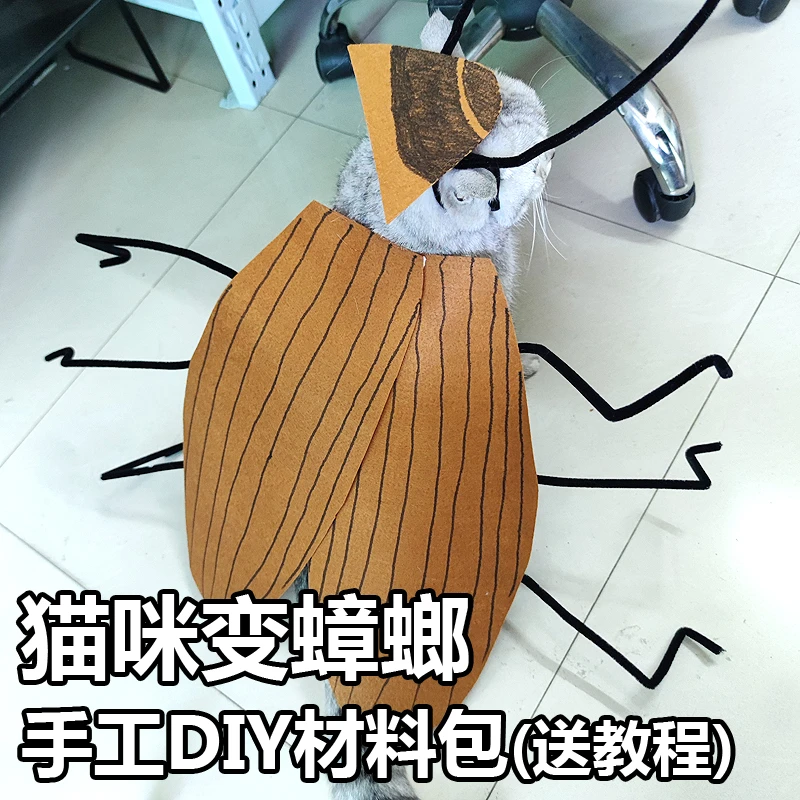 【自制】纯情蟑螂火辣辣猫咪宠物服装恶搞服饰手工DIY材料包送教程