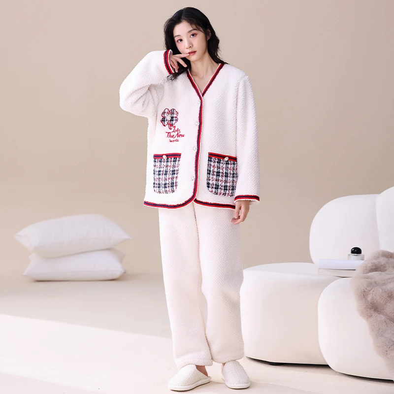 2025年新款宽松舒适女士睡衣长裤长袖两件套时尚可外穿套装家居服
