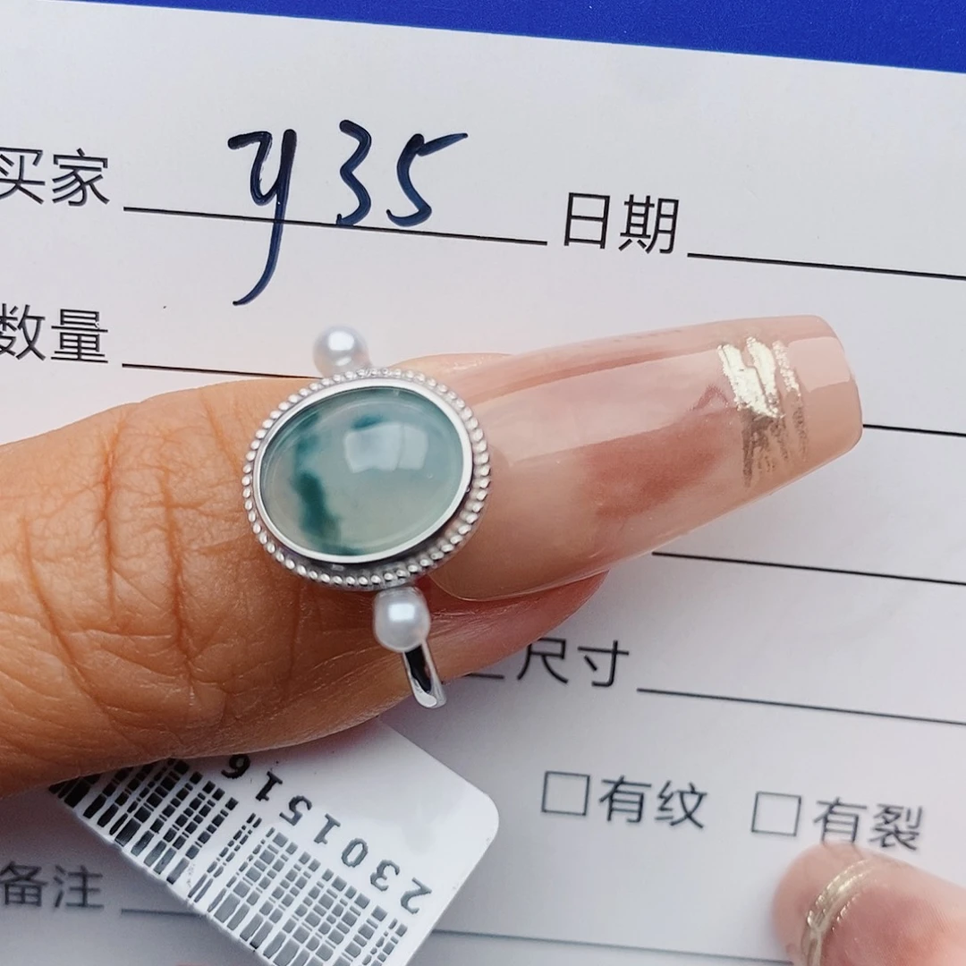 翡翠戒指银S925镶嵌戒指