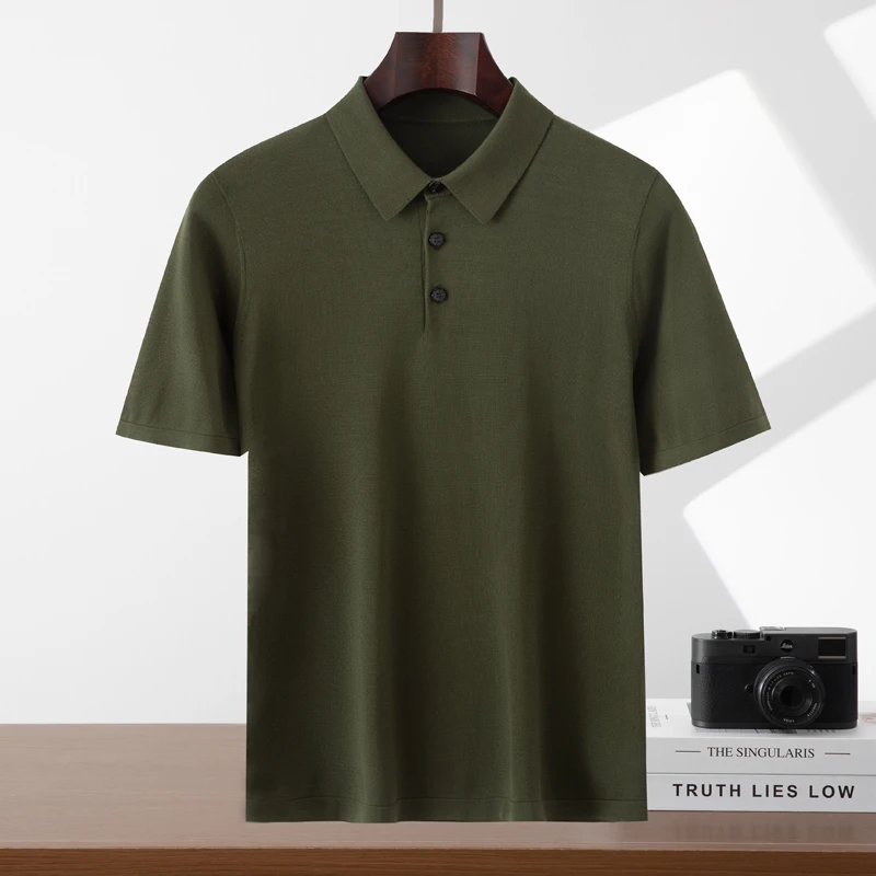 康赛妮A规纱】男士精纺POLO翻领【高端桑蚕丝】时尚打底半袖T恤半袖