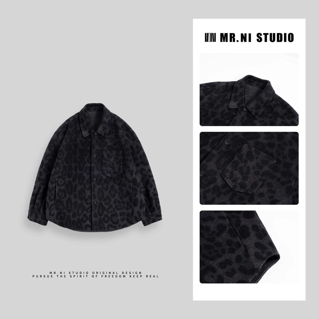 MR.NI/倪先生「自由不羁」奢感酷飒暗黑豹纹手工双面100绵羊毛大衣
