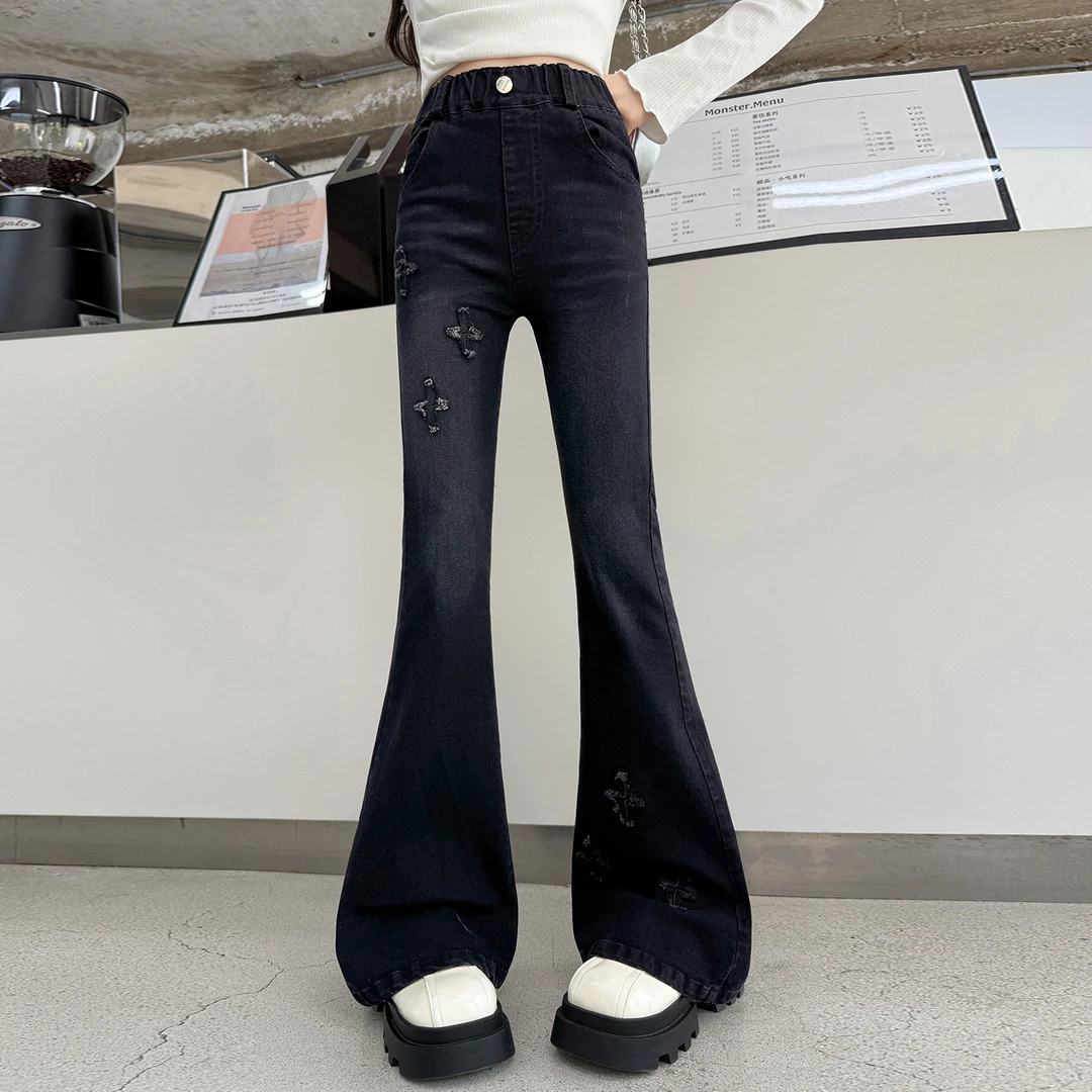 女童韩版牛仔裤春秋季2025新款6-12岁中大童百搭裤子秋装喇叭裤潮