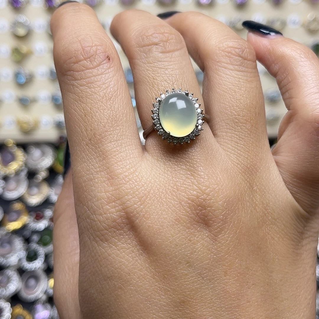 蛇纹石玉银S925镶嵌戒指