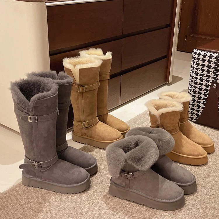棕色厚底短筒雪地靴女加绒保暖增高中筒秋冬季2025新款东北棉鞋子