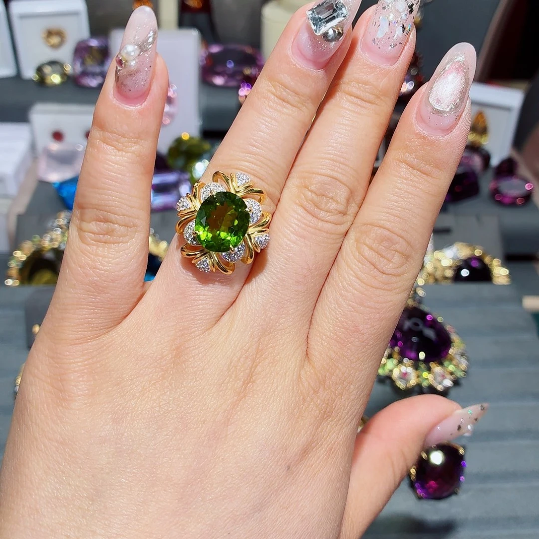 橄榄石戒指9K金镶嵌戒指