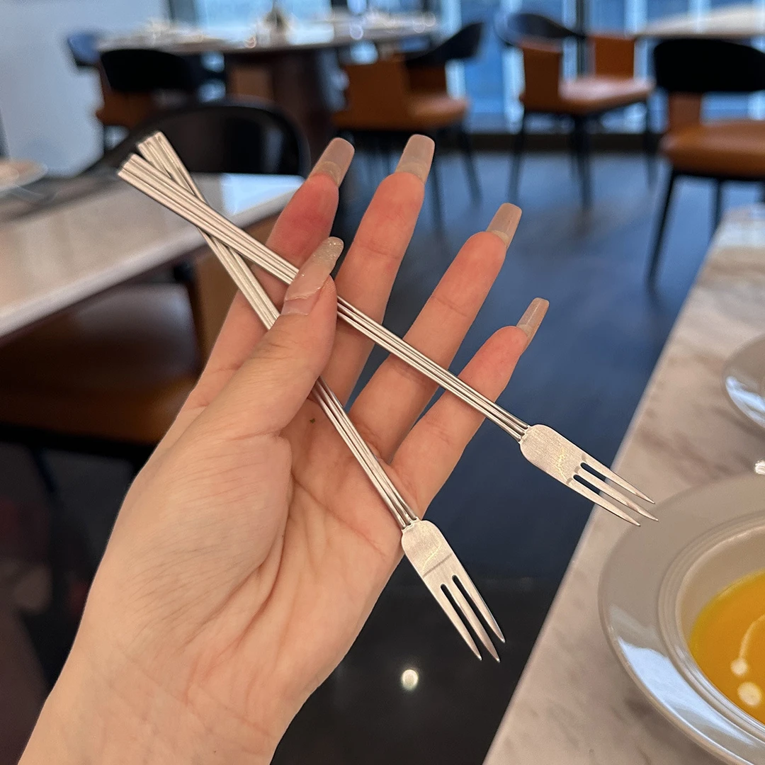 钢琴叉高级感18-10水果叉不锈钢餐具风长柄甜品叉子水果叉月饼叉
