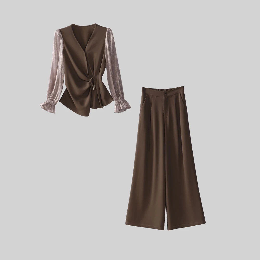 【纪朵研】8020#秋款时尚气质衬衫遮肉显瘦高级感减龄气质套装女