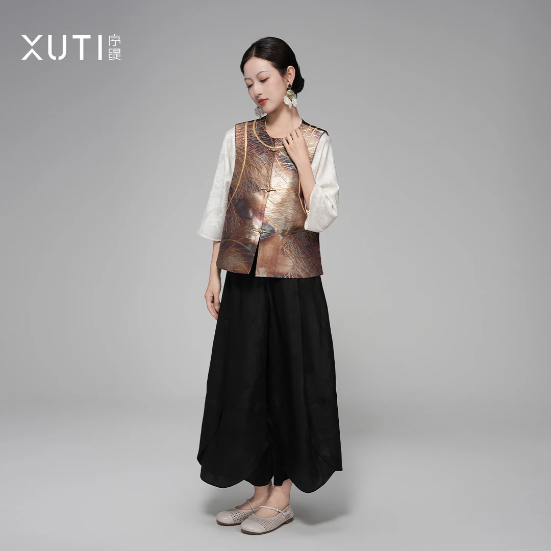 序缇夏季新款复古国风新中式女装桑蚕丝马甲H48-18107
