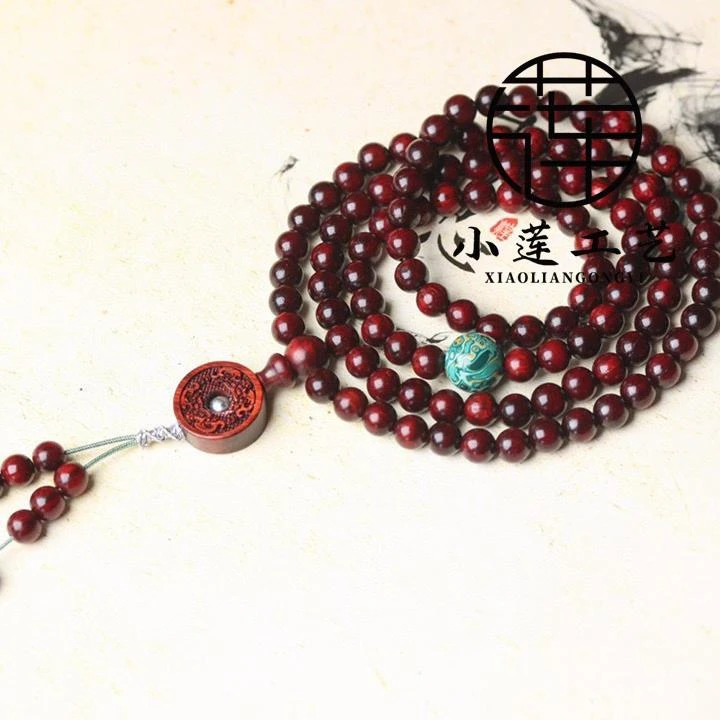 【小莲工艺】正宗印度小叶紫檀0.6*108颗多圈+大漆文创手串