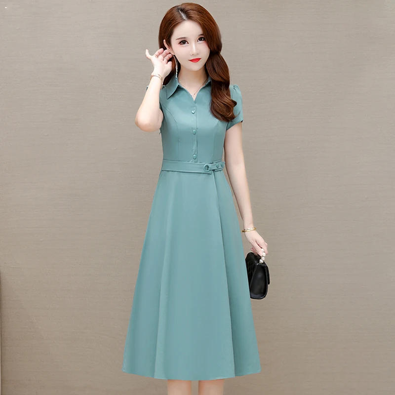 妈妈夏装气质短袖连衣裙女2025夏季新款时尚女士洋气遮肚收腰裙子