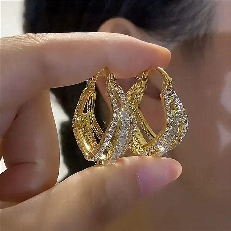 铜合金合成锆石耳饰 几何满钻方形耳圈2025新款轻奢百搭耳饰-77