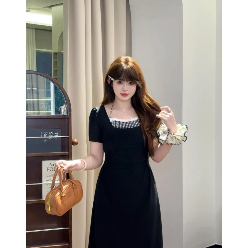 【千惠】欧若风大码胖MM夏季显瘦减龄显瘦小个子短袖连衣裙 05019D