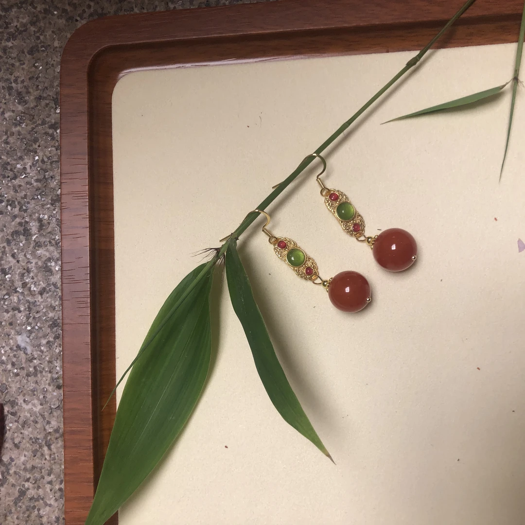 铜合金珐琅耳饰 高品质圆珠耳钩精致美观142国风