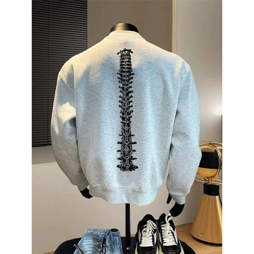 美式潮牌加绒圆领卫衣男秋冬季长袖加厚花灰色上衣男装保暖打底衫