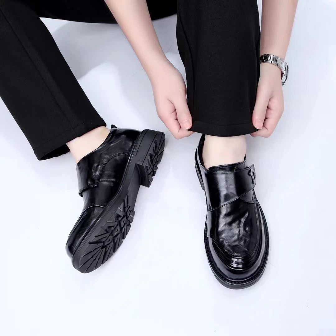 春秋四季通用车缝线潮流时尚男士英伦英伦风休闲皮鞋休闲鞋黑色