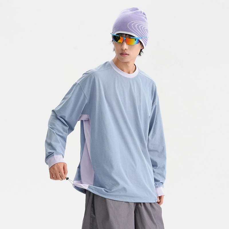 户外轻薄防晒运动宽松速干T恤休闲吸湿排汗拼色个性长袖LST-3213A