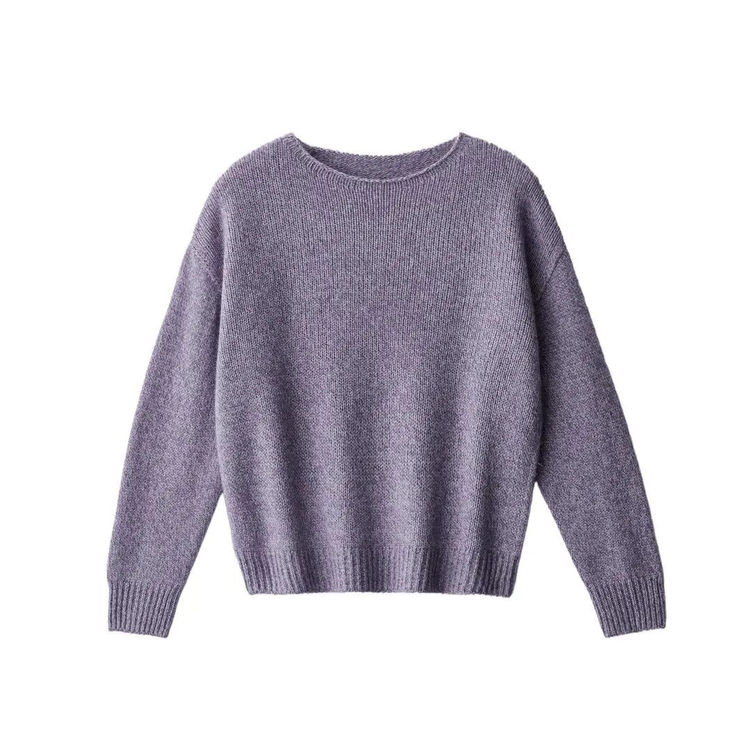 【软糯绵羊毛】无缝一体一字领毛衣 韩系复古卷边针织衫高级慵懒风