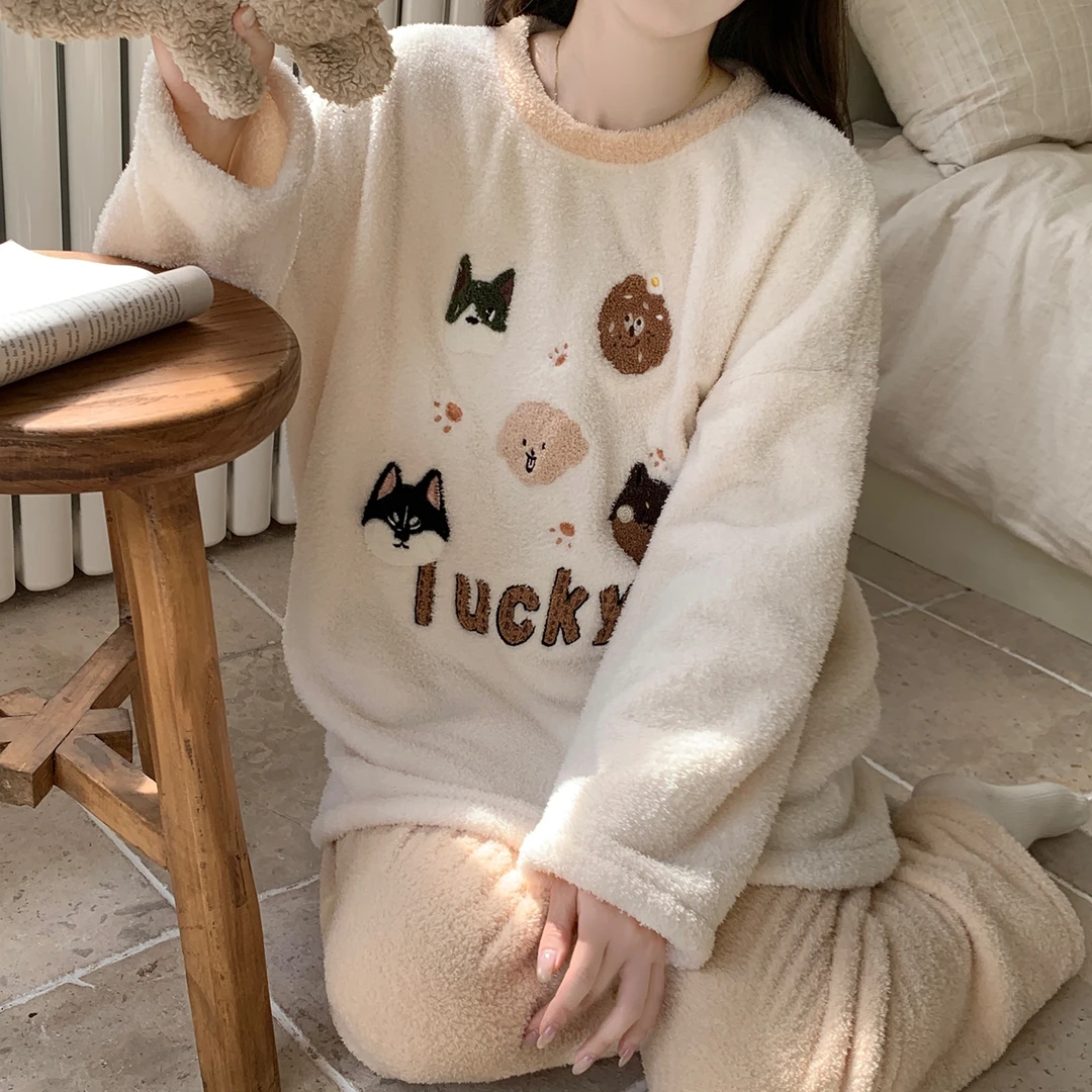 秋冬天珊瑚绒半边绒睡衣女款爆款2025新款加厚可爱保暖家居服套装